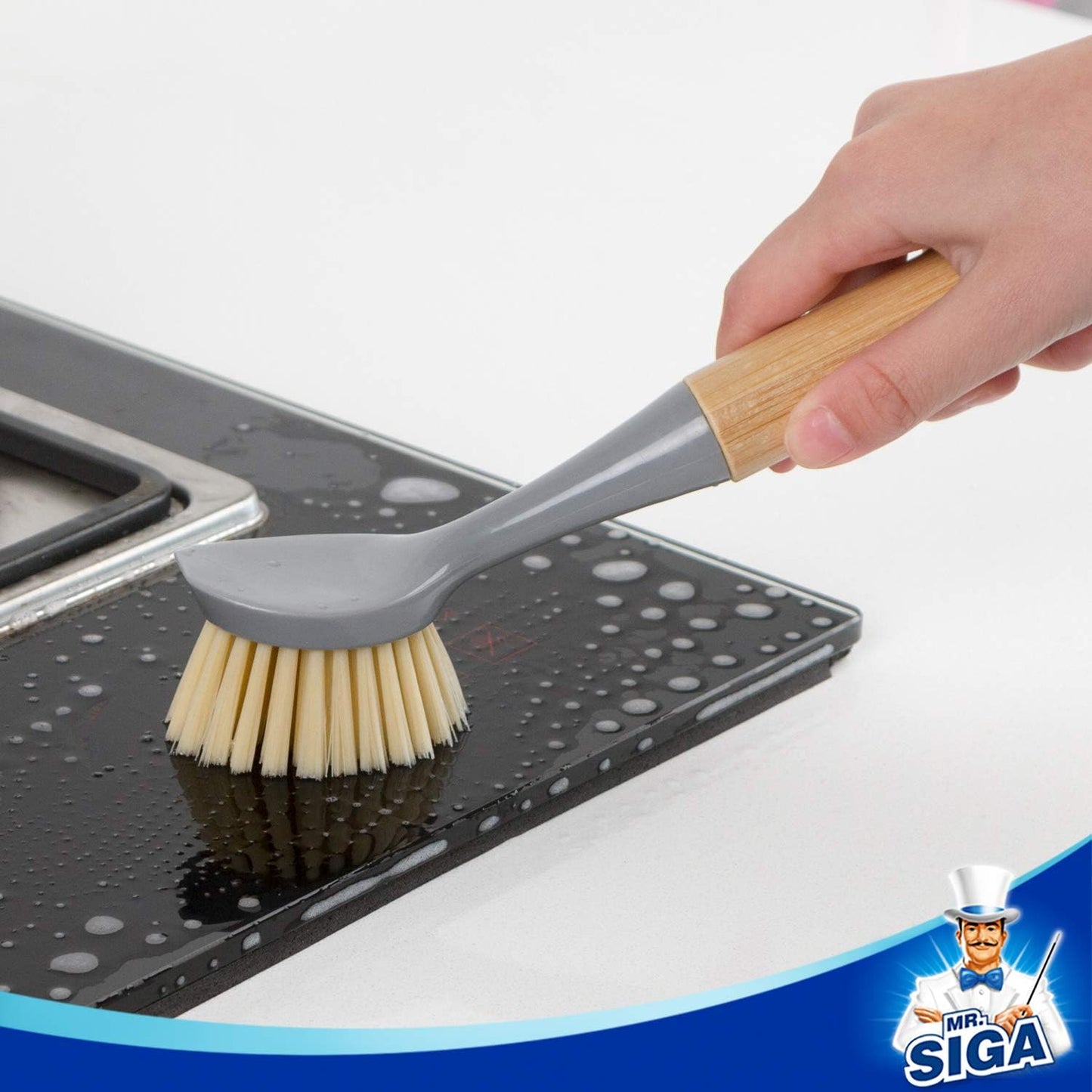 MR.SIGA Bamboo Palm Brush, Scrub Brush for Dishes Pots Pans Kitchen Sink Cleaning, Pack of 2