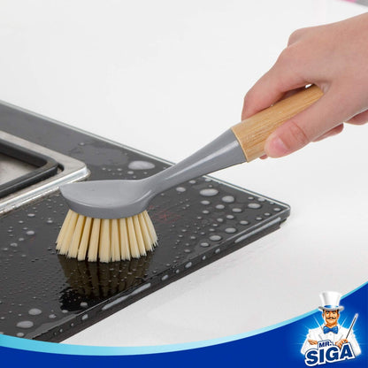 MR.SIGA Bamboo Palm Brush, Scrub Brush for Dishes Pots Pans Kitchen Sink Cleaning, Pack of 2