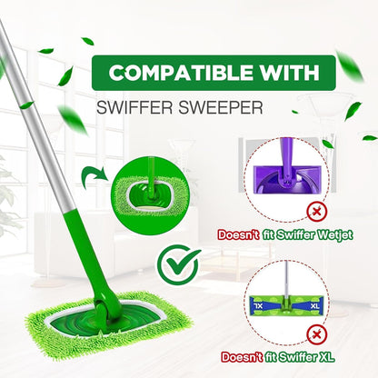Reusable Microfiber Mop Pads Washable Wet Pads Compatible with Swiffer Sweeper Refills Pads for Wet & Dry Sweeping Cloths Mop Head Replacement for Household Cleaning (Green 4PCS)