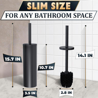 Stylish Stainless Steel Toilet Brush and Holder Set - Silver Toilet Bowl Brush and Holder with Splash Cover, Sturdy Bristles, Corrosion & Scratch Resistant - Elegant Design, Effective Deep Cleaning