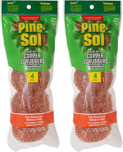 Pine-Sol Heavy-Duty Copper Coated Scrubbers - Premium Scrub Sponges for Cast Iron Pans, Stainless Steel Cookware, Oven Racks, and Grills, 4 Pack