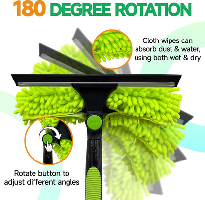 67" Squeegee Window Cleaner 2 in 1 Rotatable Window Cleaning Tool Kit with Extension Pole, Window Washing Equipment with Bendable Head for Indoor & Outdoor High Windows and Car Glass