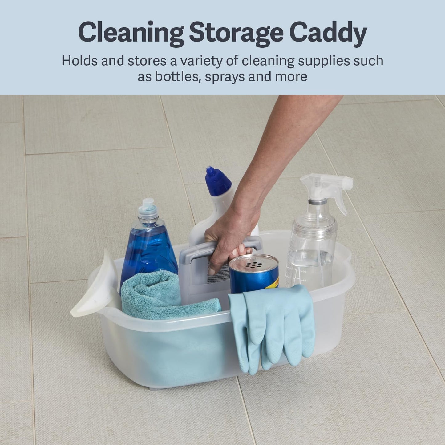 Casabella Cleaning Storage Caddy with Handle Plastic Multipurpose Organizer, Rectangle, 1.85-Gallon, Gray