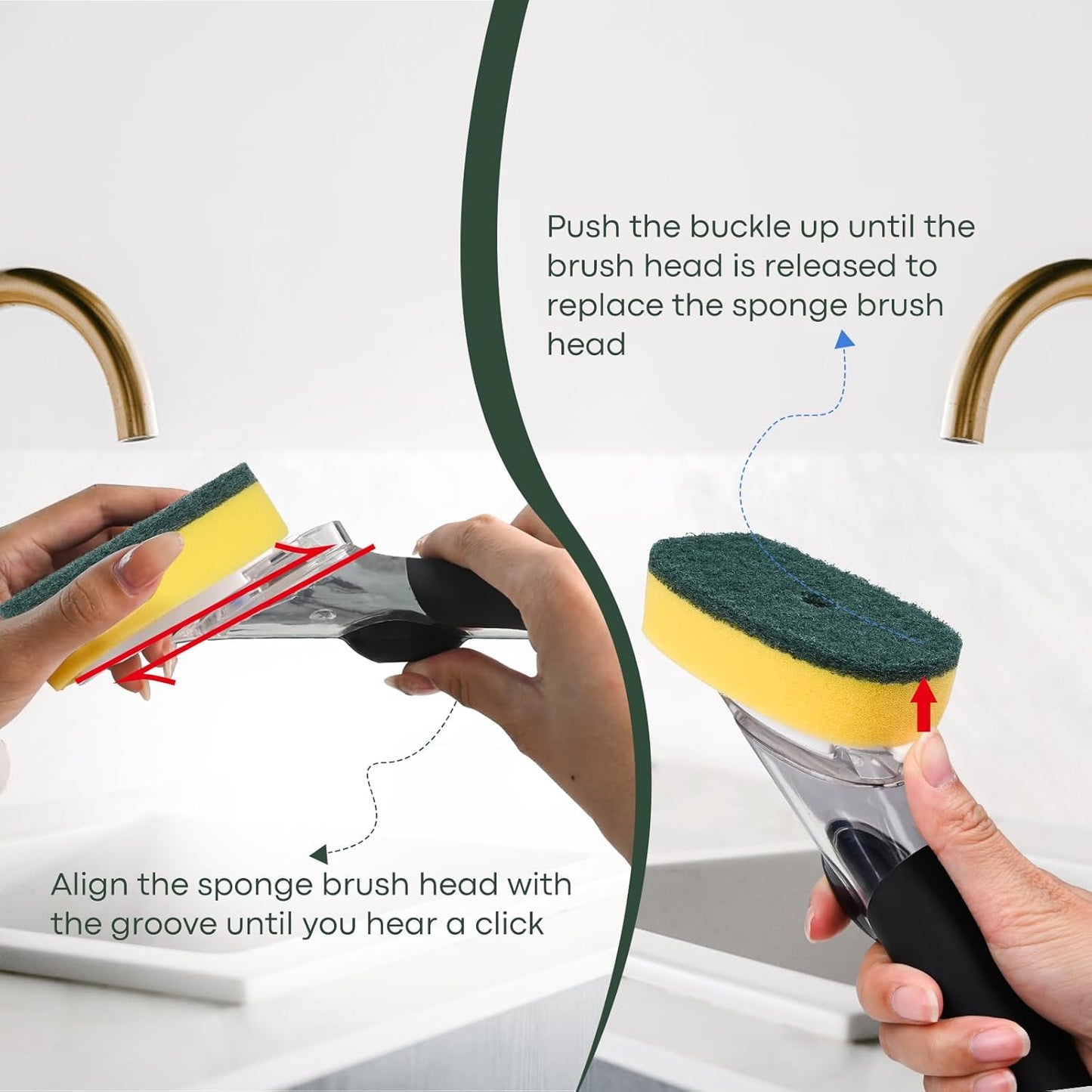 Sponge Brush Refills for OXO Soap Dispensing Dish Brush - 4 Pack Dish Cleaning Soap Dispensing Head Replacement for Scrubber