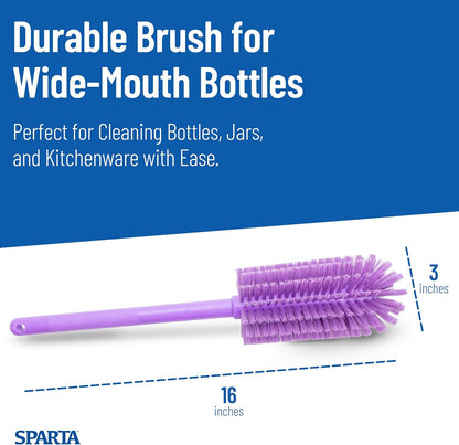SPARTA Large Water Bottle Brush Ideal for Wide-Mouth Jars, Bottles and Tumblers, Dishwashing Tool with Handle for Home and Commercial Kitchens, Plastic, 12 Inches, White