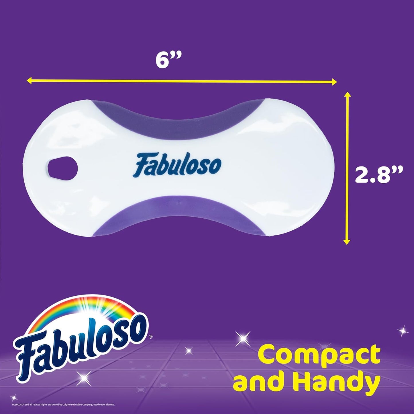 Fabuloso Cleaning Brush with Handle, Compact Handheld Household Scrub Brush for Kitchen, Bathroom, Baseboards, Tile and Floors, Firm Bristles for Indoor Surface Cleaning, White and Purple, 5.5 Inch