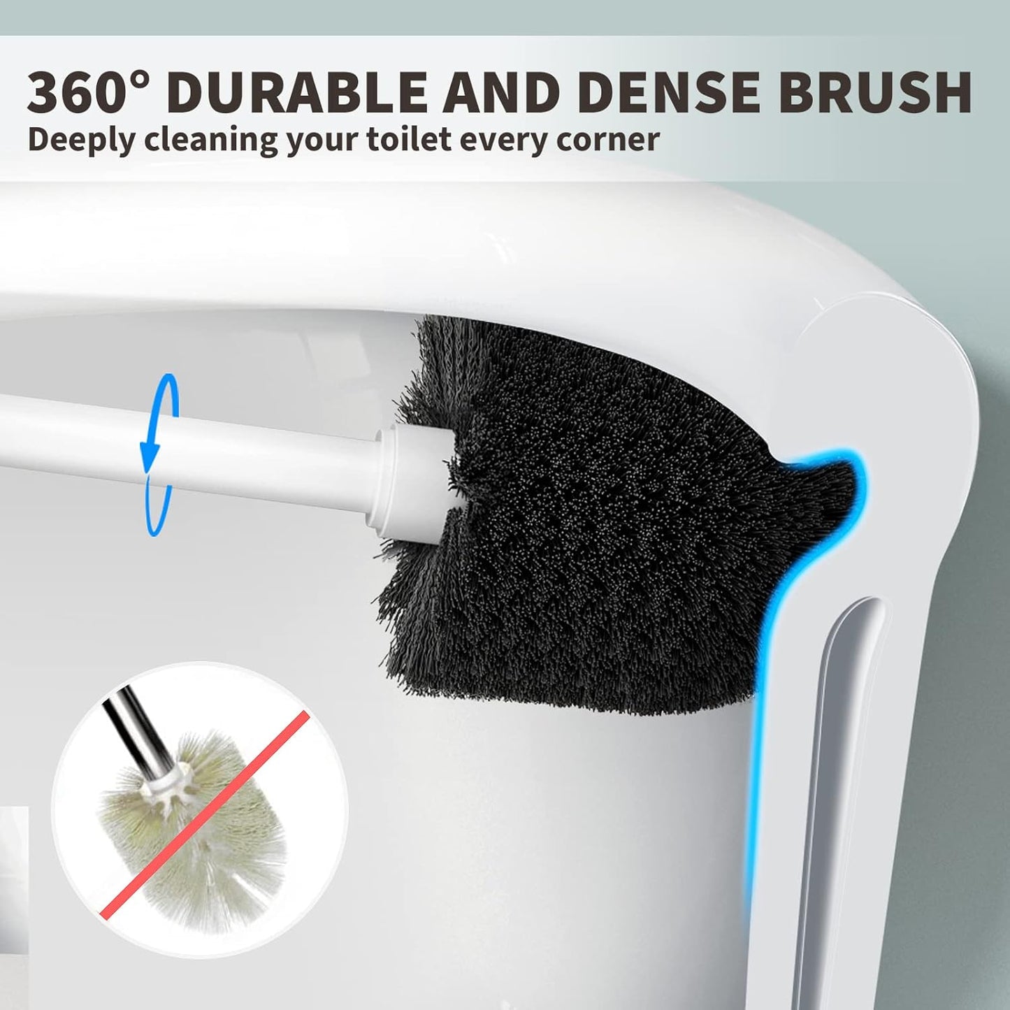 Toilet Brush, Toilet Bowl Brush with Extra Long Handle Durable Bristles Toilet Scrubber and Covered Holder for Toilet Brush Set for Bathroom Cleaning (Black, 1 Set)