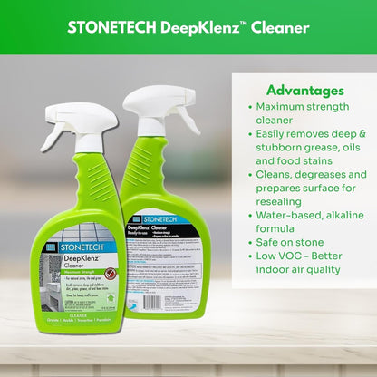 Cleaner Spray Bottle for Stonetech Deepklenz - Removes Dirt, Grime, Grease, Oil & Food Stains - Cleans Natural Stone, Tile & Grout Surfaces - Maximum Strength Multi-Surface Cleaner for Home - 24 oz