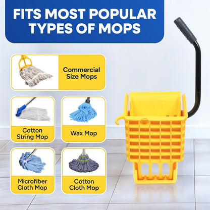 PLASTIC PRINCE Mop Wringer Only Side Press Wringer Replacement for Commercial Mop Bucket on Wheels - 26-Quart or 35 Quart, Yellow