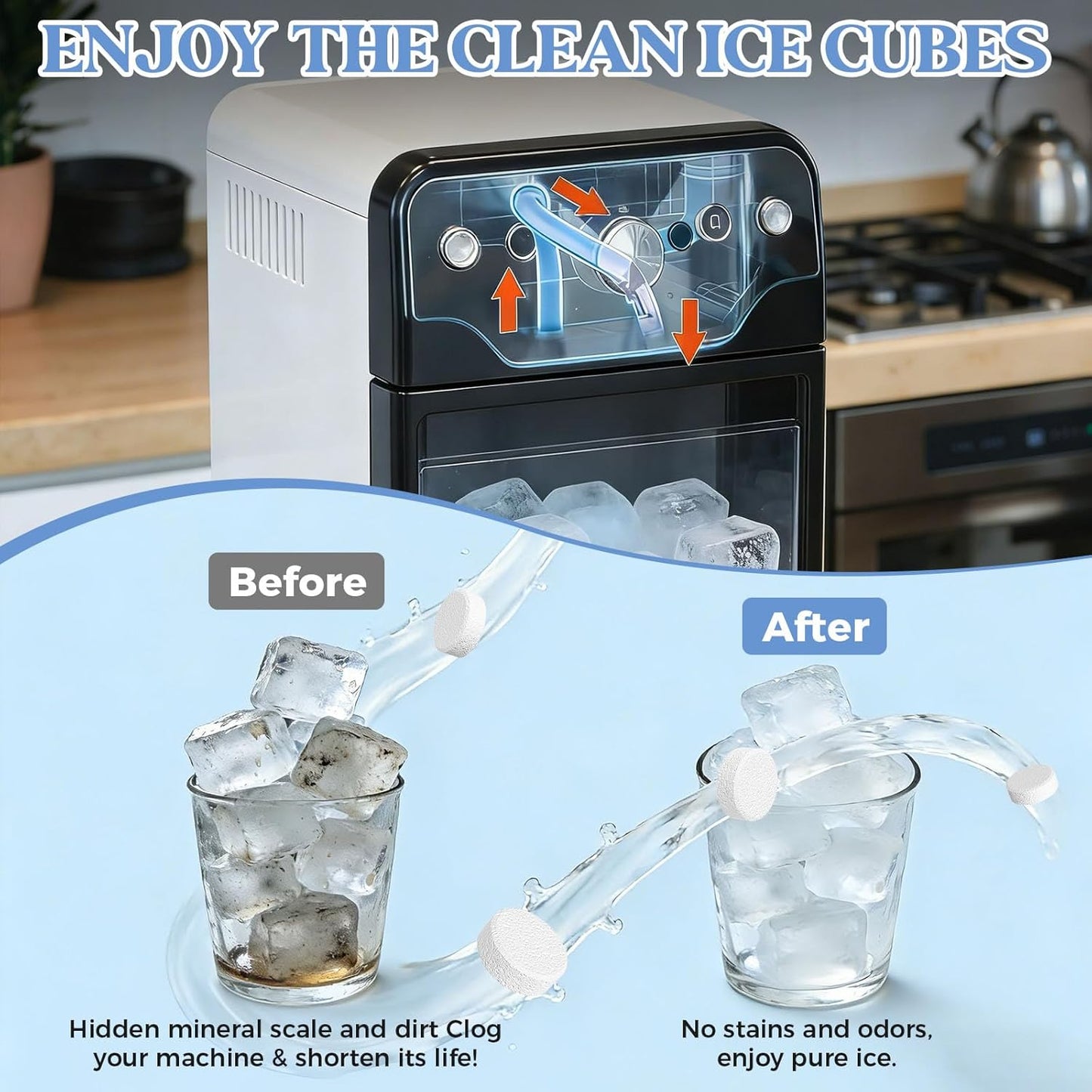 Ice Maker Cleaner Tablets, 24 Ice Machine Cleaner Descaler Tablets Compatible with Frigidaire, Opal, GE Profile, Kitchenaid, Nickel Safe Scale Remover for Countertop, Ice Makers