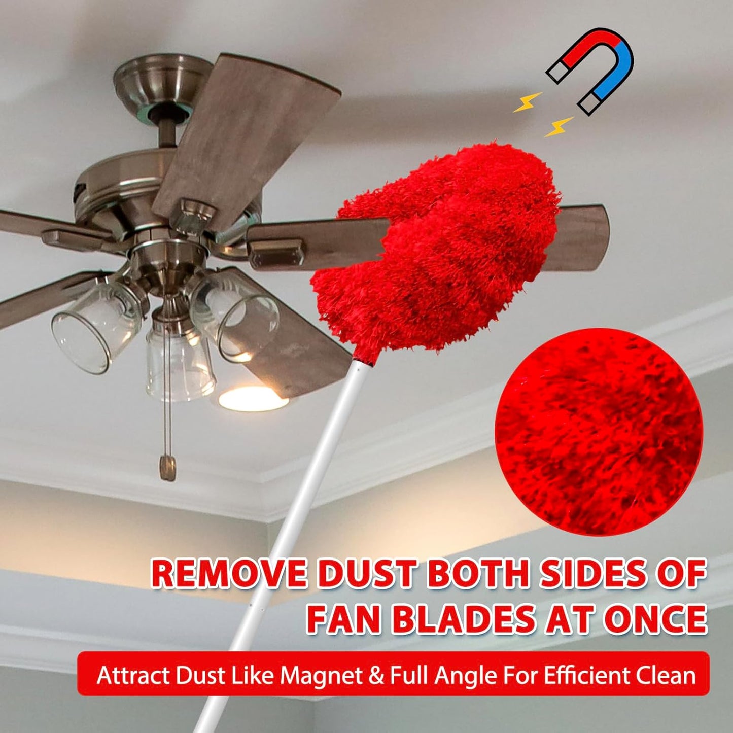 Ceiling Fan Cleaner Duster High Ceiling Extended Fan Blade Cleaner from 13 to 50 Inch Reusable Microfiber Ceiling Fan Duster with Extension Handle for Furniture Bookshelves Wall Door (Gray)
