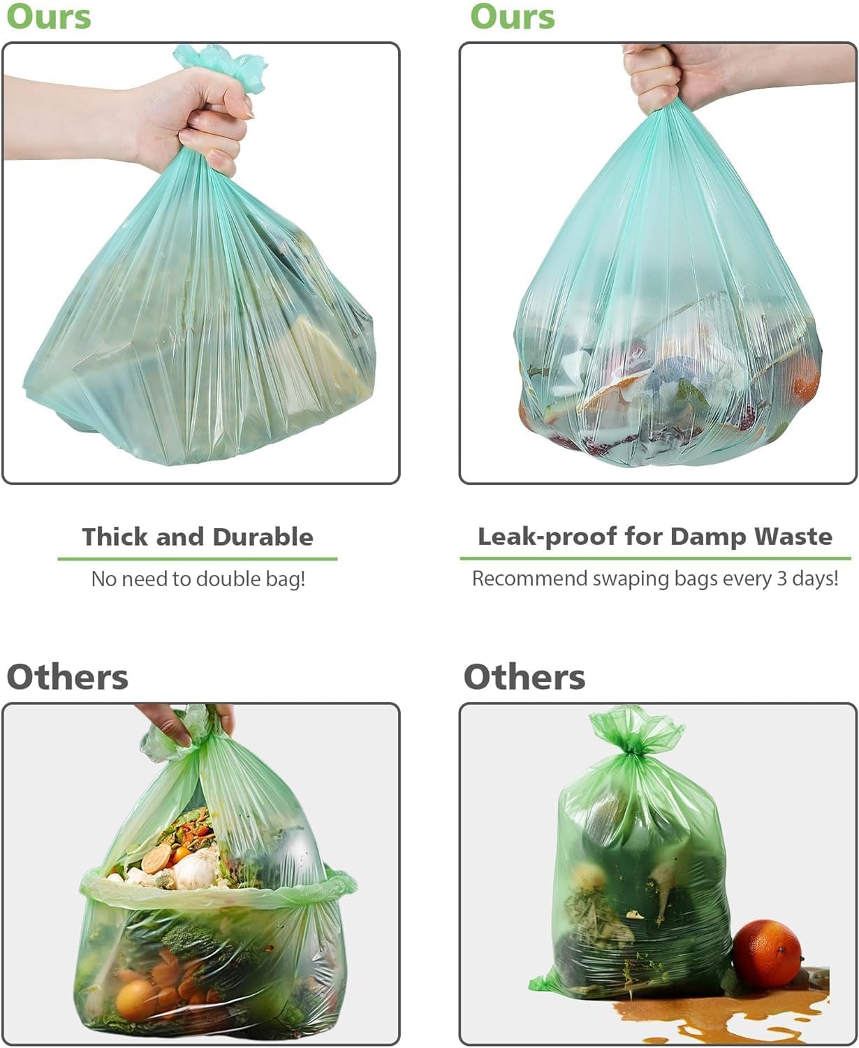 Compostable Trash Garbage bags,AYOTEE 13-15 Gallon Tall Kitchen Trash Bags,Heavy Duty Unscented 1.18Mils 55 Liter,60 Count,Strong Thicken Rubbish Waste Can Liners for Kitchen Garden Home