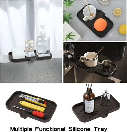 MicoYang Silicone Bathroom Soap Dishes with Drain Spout-Bathroom and Kitchen Sink Organizer,Sponge Holder,Dish Soap Tray,Perfect for Dispenser,Scrubber,Bottle,Cup on Sink or Counter-Black 4.9"×3.2"