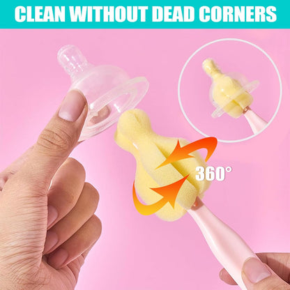 Bottle Brush Sponge Cup Brush Set with 4 Replacement Brush Head Portable Long Handle Water Bottle Cleaner Brush, for Baby Bottles Vacuum Flasks (4 Brushes + 4 Heads)