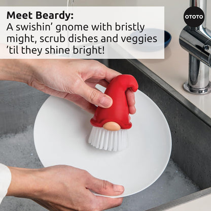 New! Beardy Gnome Dish Brush by Ototo - Dish Scrub Brush, Gnomes, Quirky Gifts, Dish Brush, Cute Kitchen Accessories, Funny Kitchen Gadgets, Vegetable Brush, Cute and Useful Gifts for Women