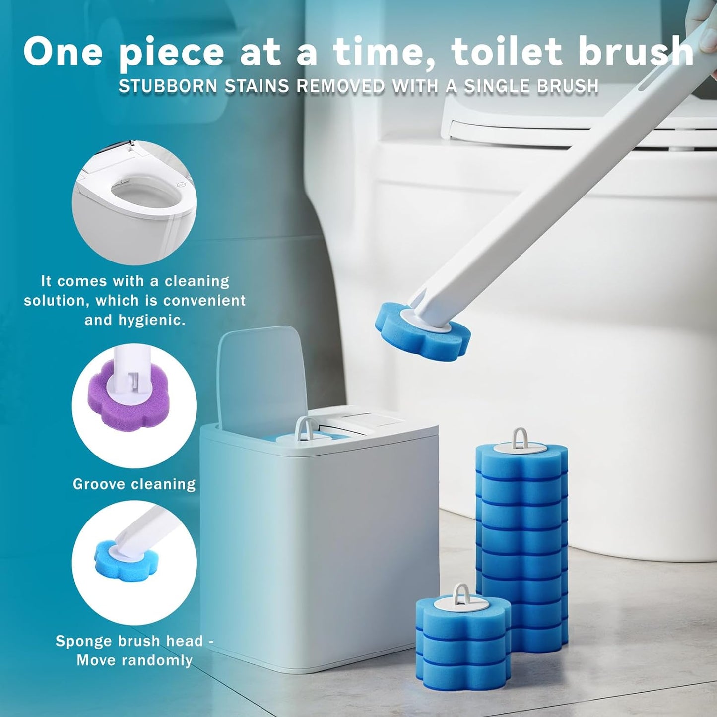 Disposable Toilet Brush, Toilet Wand Kit, Toilet Brushes and Holders with 48 Refills, Toilet Bowl Brush, Toilet Bowl Cleaning Wands, Toilet Bowl Cleaner, Toilet Cleaning System for Bathroom