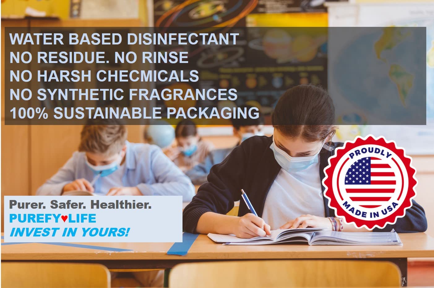 Purefypro Disinfectant Spray (4oz, 2pk) - Kills 99.9999% Norovirus, Flu and Hepatitis Viruses, HIV Virus, Monkeypox Viruses, MRSA, VRE, E Coli, Drug Resistant Germs, Fungi, No Rinse, No Residue