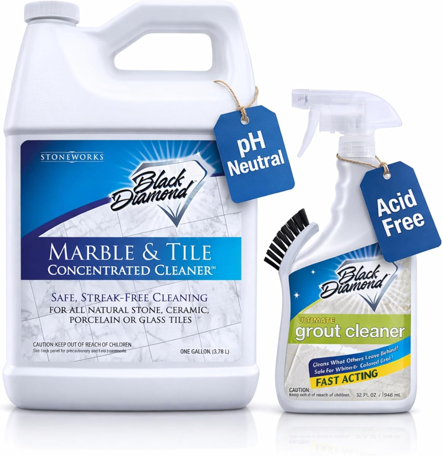 Black Diamond Ultimate Grout Cleaner: Best Cleaner for Tile,Ceramic,Porcelain, Marble Acid-Free Safe Deep Cleaner & Stain Remover for Even The Dirtiest Grout. (1-Quart/1-Brush)