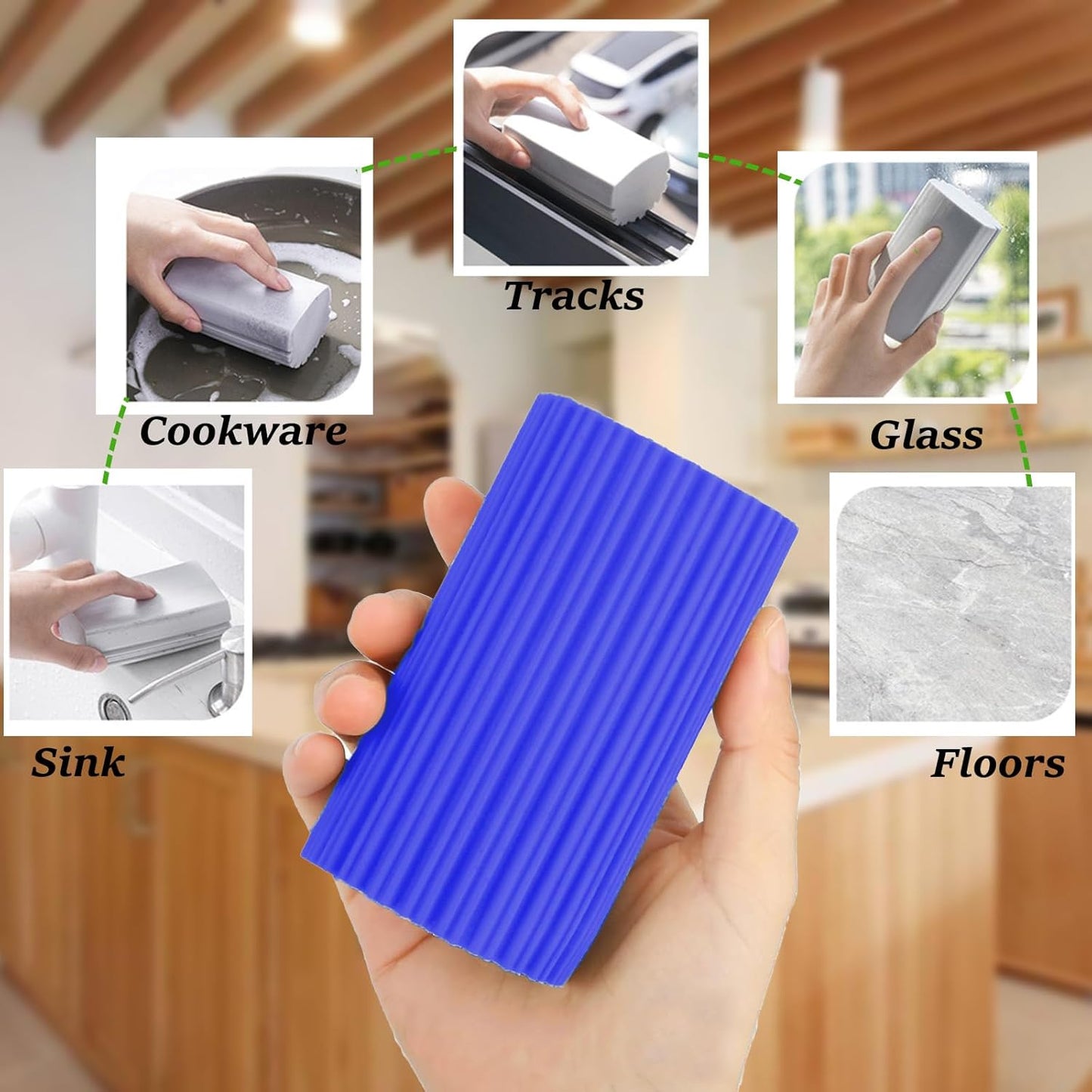 6-Pack Damp Clean Duster Sponge,Magic Sponge Eraser for Housekeeping,Reusable Cleaning Sponge for Blinds,Vents,Mirrors,Glass, Baseboards,Window Track Grooves and Railings (Green)