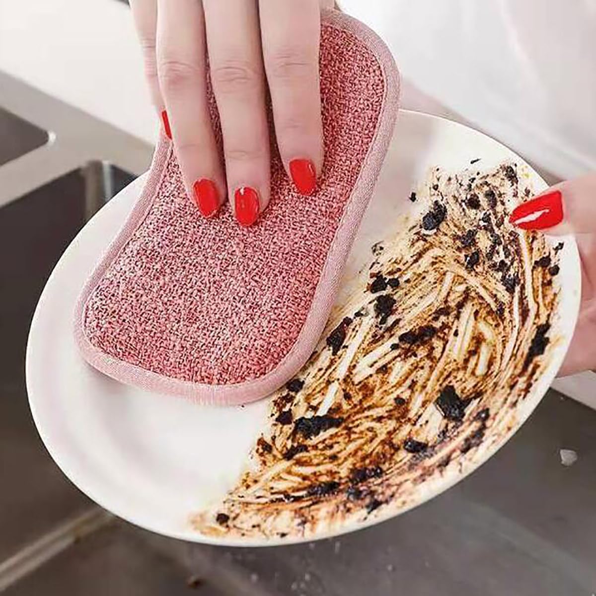 4 PCS Scouring Pad Sponges Kitchen Microfiber Cleaning Sponges Reusable Dish Sponge for Dishes, Pots and Pans
