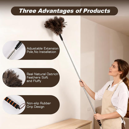 Lambswool Extendable Cleaning Duster 26-64 Inch, Anti-Static Wall Duster Cleaner with Sponge Grip and Stainless Steel Extension Pole for High Ceiling Fan, Interior, and Roof Dusting - Yellow & White