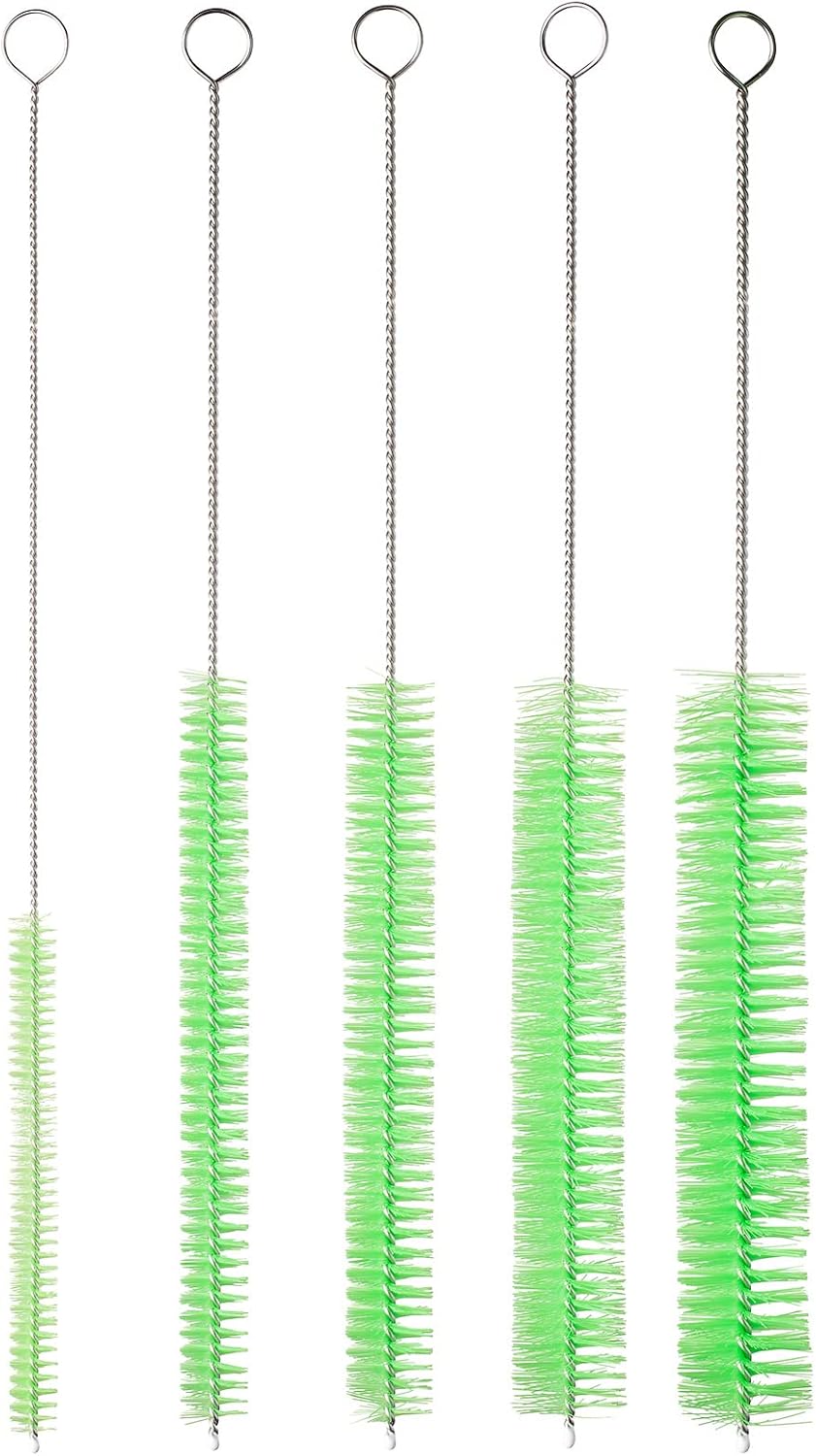 10" Tube Cleaning Brush Set, 5 Pack Large, Extra Long Nylon Straw Brushes with Flexible Handles for Bottles, Cleaning Straws, Pipe Cleaners, Keyboard, Glass, Guns, Detailing and Deep Cleaning, Black