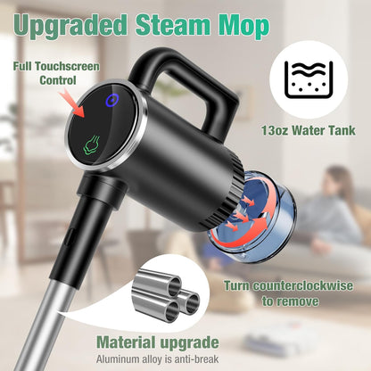 11-in-1 Steam Mop - Detachable Handheld Steam Cleaner with 380mL Tank, 260℉ Floor Steamer for Hardwood, Tile, Grout, Windows, Bath & Kitchen - 3-Level Steam Control, Multi-Purpose Floor Steam Cleaner
