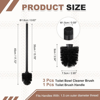 uxcell 3 Pcs Toilet Brush Set Replacement Head, 9.8 Inch Toilet Brush Refills with Handle, Bathroom Cleaning Tool Restroom Accessories for Bathtubs Bathroom Home Apartments Office, Black