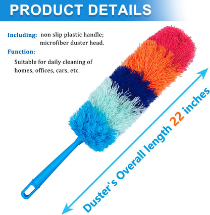 2 Pack 22-Inch Rainbow Reusable Microfiber Dusters,Bendable and Washable Feather Duster for Everyday Cleaning in Home, Library, Office, Car, and More