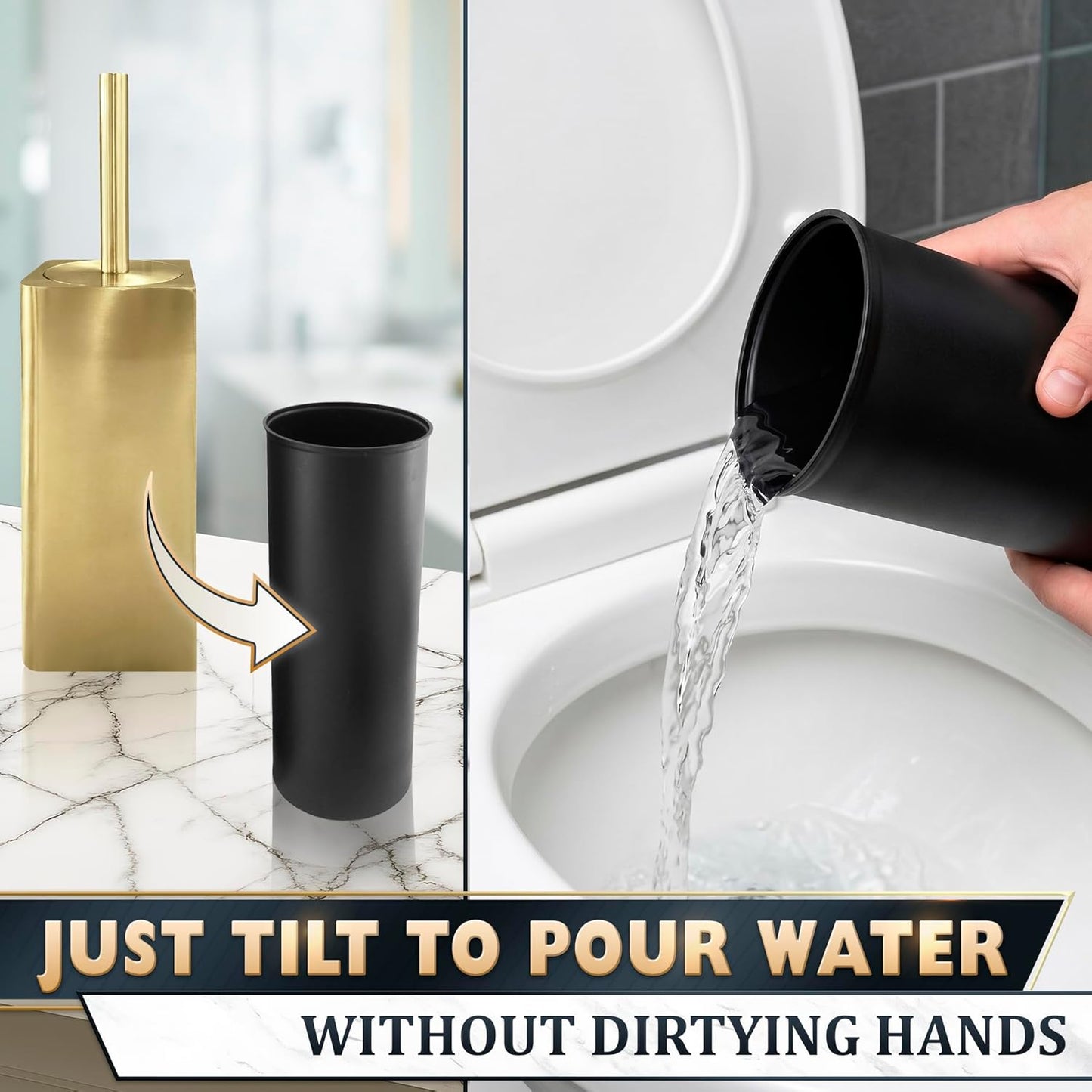 Stylish Stainless Steel Toilet Brush and Holder Set - Silver Toilet Bowl Brush and Holder with Splash Cover, Sturdy Bristles, Corrosion & Scratch Resistant - Elegant Design, Effective Deep Cleaning