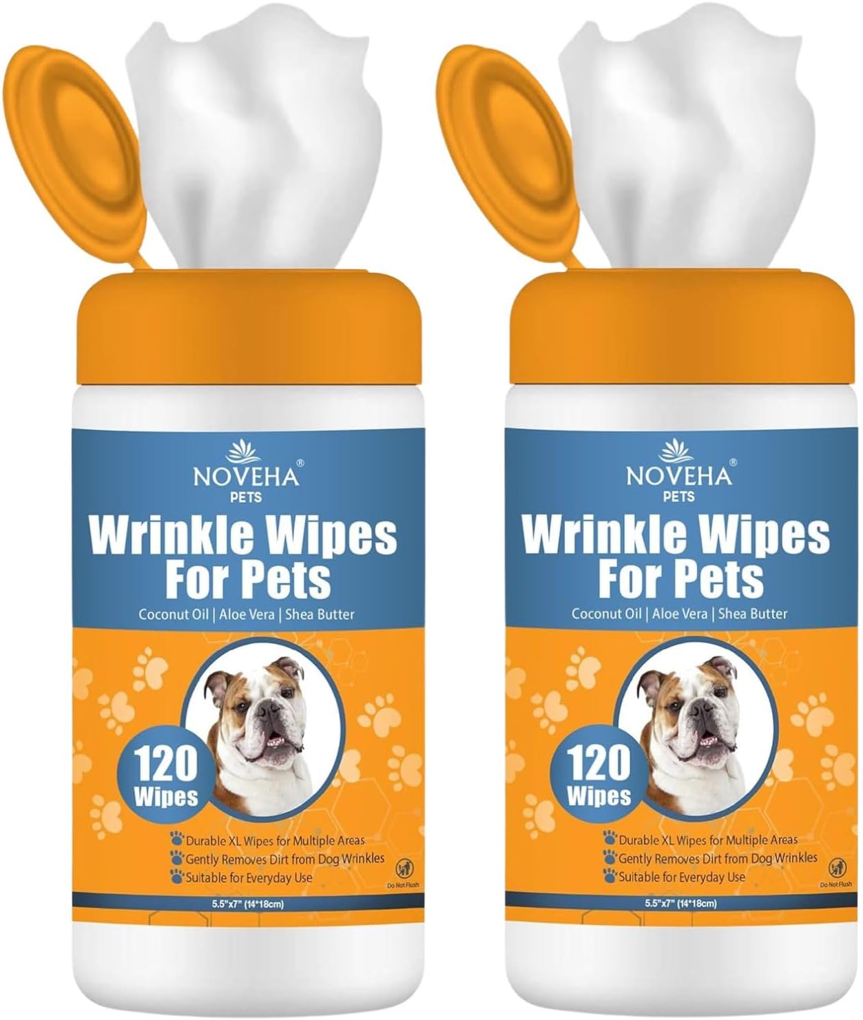 NOVEHA 120PCs XL Formulated Pet Wipes for Dogs & Cats - Safe for Facial & Finger Folds, Underarms, Groin, Hot Spots, Redness & Skin Relief, On-the-Go Size 5.5" x 7"