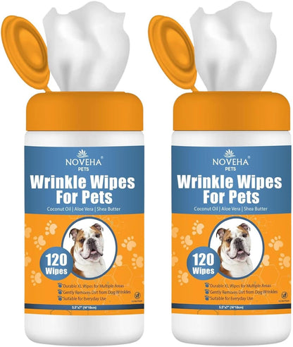 NOVEHA 120PCs XL Formulated Pet Wipes for Dogs & Cats - Safe for Facial & Finger Folds, Underarms, Groin, Hot Spots, Redness & Skin Relief, On-the-Go Size 5.5" x 7"