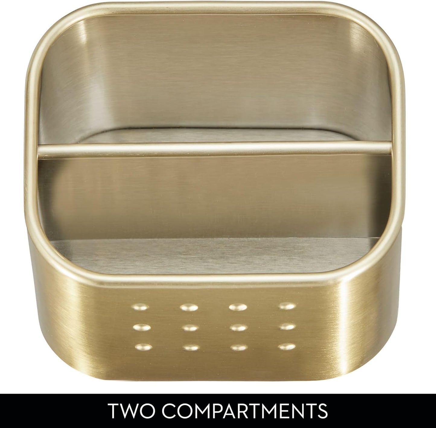 iDesign Stainless Steel Sponge and Scrubber Holder with 2 Compartments for Kitchen Sink - Brushed