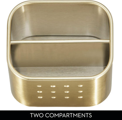 iDesign Stainless Steel Sponge and Scrubber Holder with 2 Compartments for Kitchen Sink - Brushed