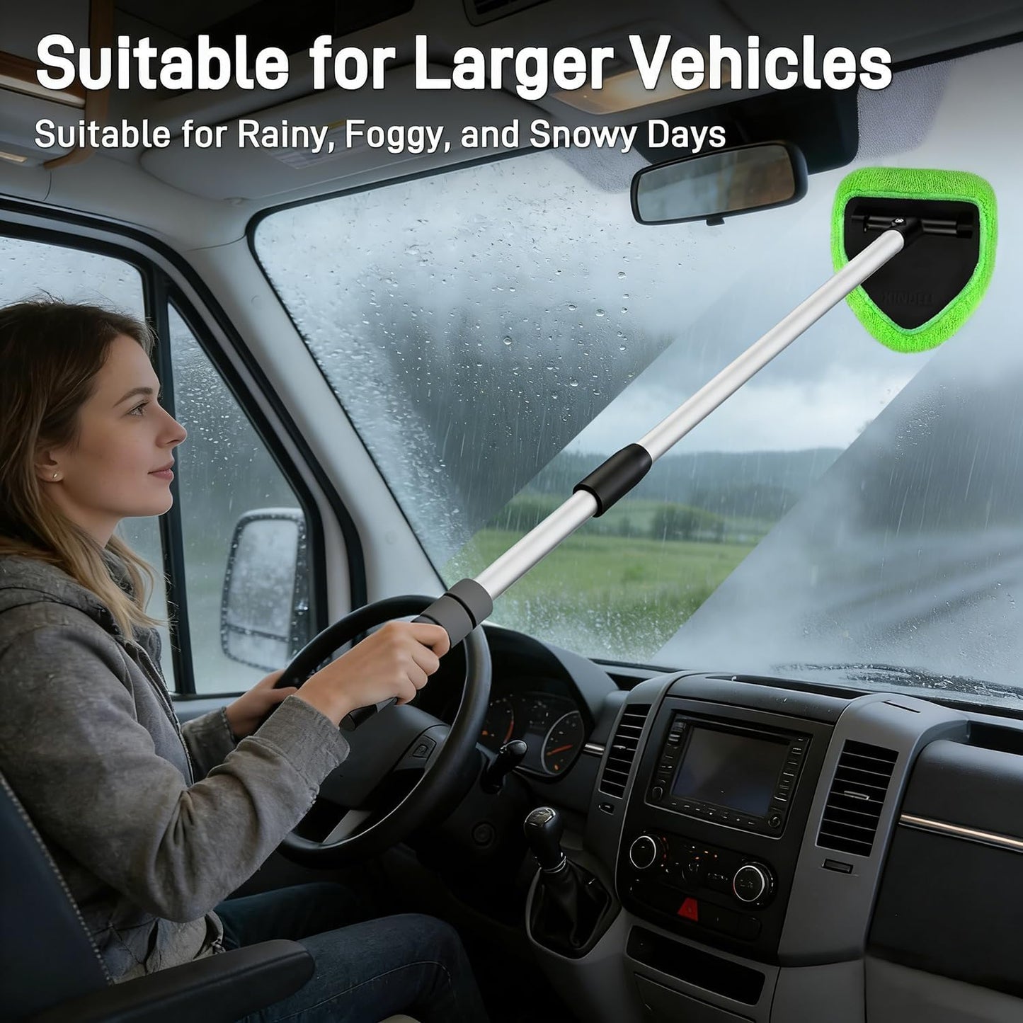 XINDELL Windshield Cleaner Tool – Car Interior Window Cleaning Kit with Extendable Handle & 4 Microfiber Pads, Auto Wiper Inside Windshield Brush for Car & Home Windows