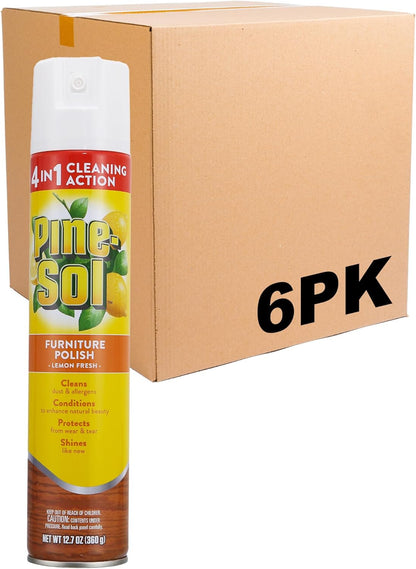 Pine-Sol Furniture, Polish 4in1 Cleaning Action Wood Polish Spray Wood Polish Spray for Your Cleans Conditions Protects and Shines Ounces Original Pine Scent, Yellow, Lemon, 12.7 Fl Oz