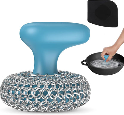 Cast Iron Scrubber | Dish Scrub Brush | 316 Cleaner Chainmail Scrubber for Cast Iron Pan Skillet Cleaner - Dish Scouring Pad Dishwasher Safe Cleaning Kit, Black 02