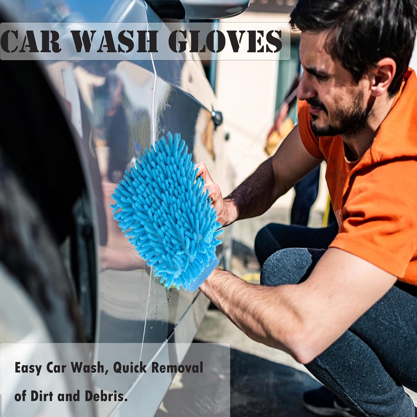 3PK Microfiber Car Wash Mitts Scratch Free Double Sided Cleaning Drying Mitts Wash Gloves for Car Washing Supplies Trucks Motorcycles (Blue+Green+Royal Blue)