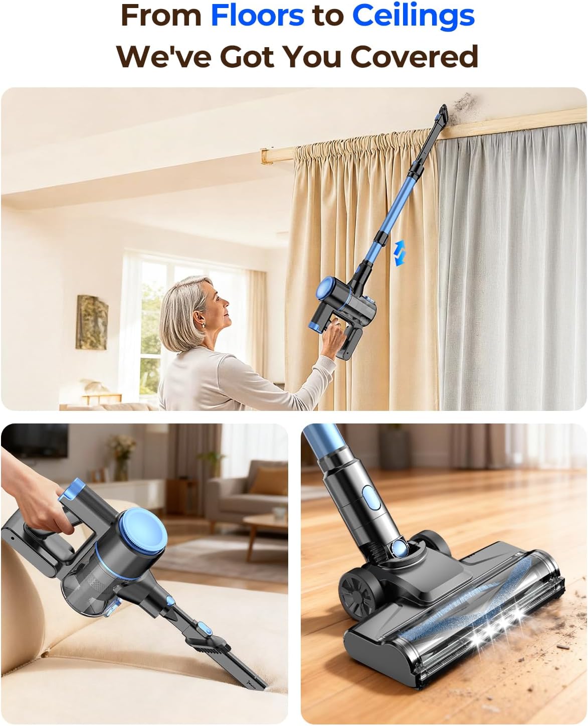 UML0 N8 Cordless Vacuum Cleaner,Lightweight Stick Vacuum with Powerful Suction,2200mAh Battery,40 Mins Runtime, Self-Standing,Rechargeable Vacuum Cleaners for Home Hardwood Floor Pet Hair