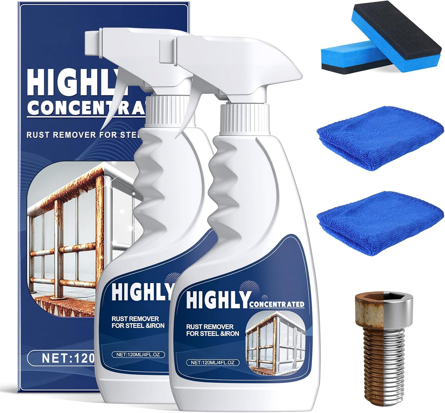 Rust Remover Spray for Metal,Powerful Rust Remover Heavy Duty Metal Cleaner,Multipurpose Rust Stain Removal for Tools,for Automotive Parts,Stainless Steel,Fast Acting Rust Removal(2PCS)