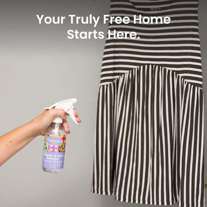 Truly Free Wrinkle & Static Releaser - Wrinkle Release for Clothes, Linen, & Sheet Fabrics - Static Guard Spray - Plant-Based - 12 oz Reusable Empty Spray Bottle + One (3 oz) Fill Pack