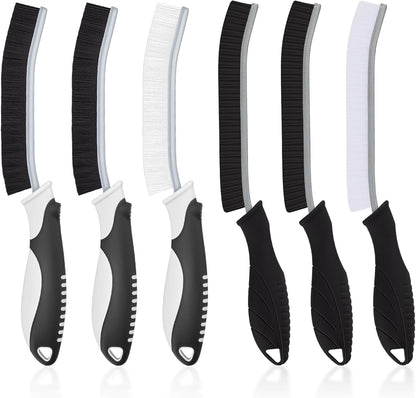 TQRR Cleaning Brush-Hard Crevice Cleaning Brushes, Multifunctional Window Groove Brushes, Grout Brush, Cleaning Tool for Bathroom, Kitchen, Toilet, Tile, Sink, Home (6, Black)