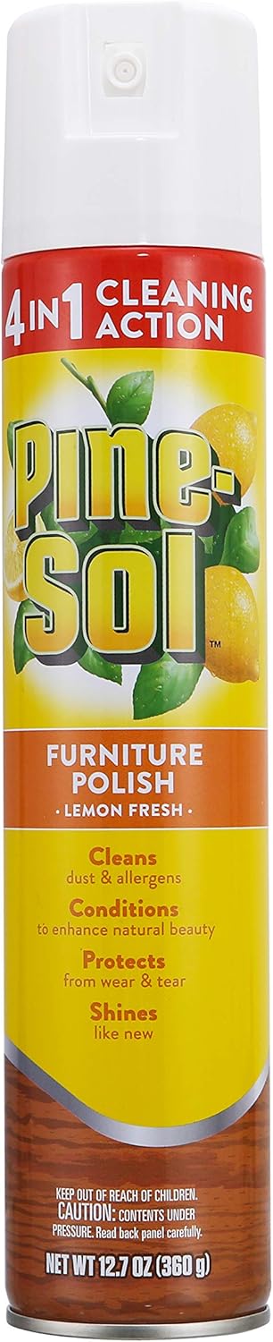 Pine-Sol Furniture, Polish 4in1 Cleaning Action Wood Polish Spray Wood Polish Spray for Your Cleans Conditions Protects and Shines Ounces Original Pine Scent, Yellow, Lemon, 12.7 Fl Oz