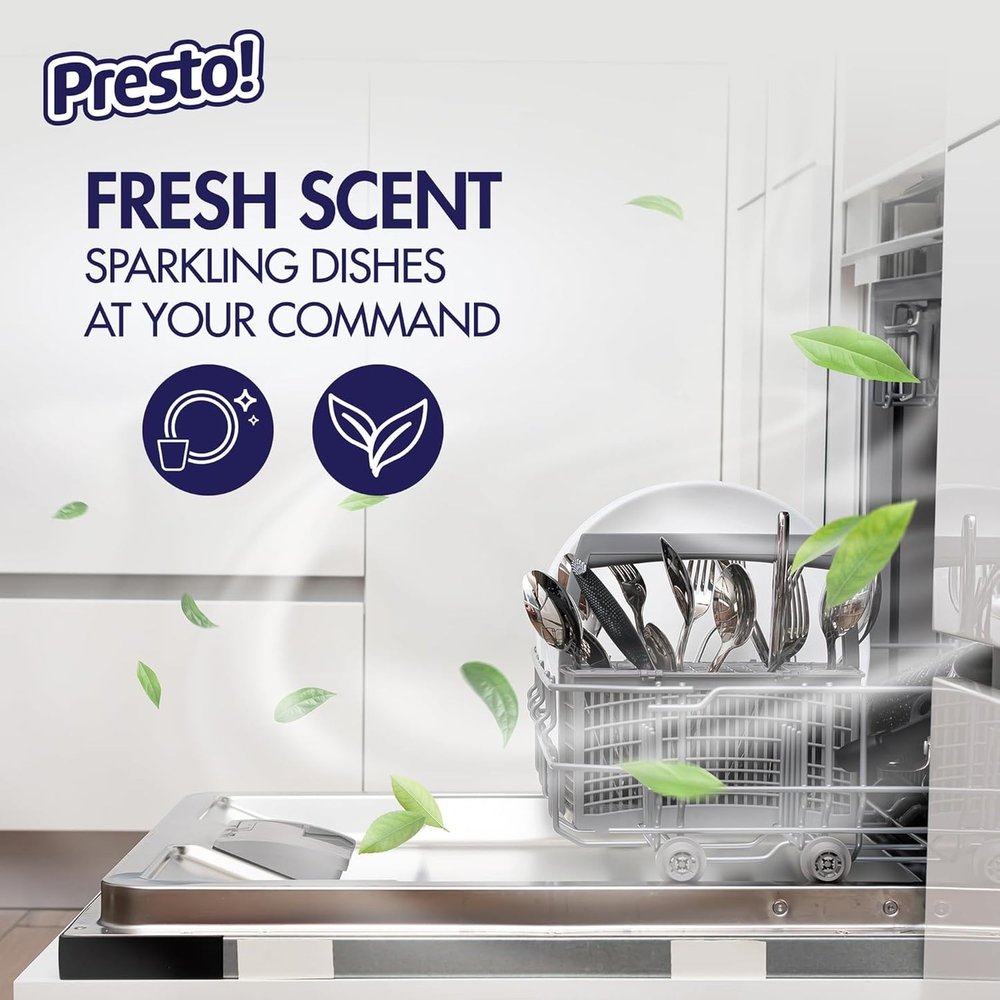 Amazon Brand - Presto! Triple Action Dishwasher Pacs, Lemon Scent, 70 Count