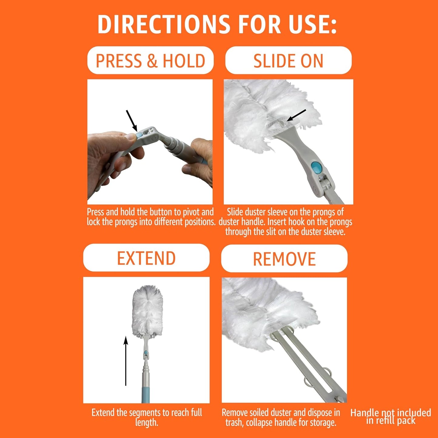 Amazon Basics 360° Heavy Duty Duster Kit with Extendable Handle and 6 Microfiber Plumes Refills for Pet Hair