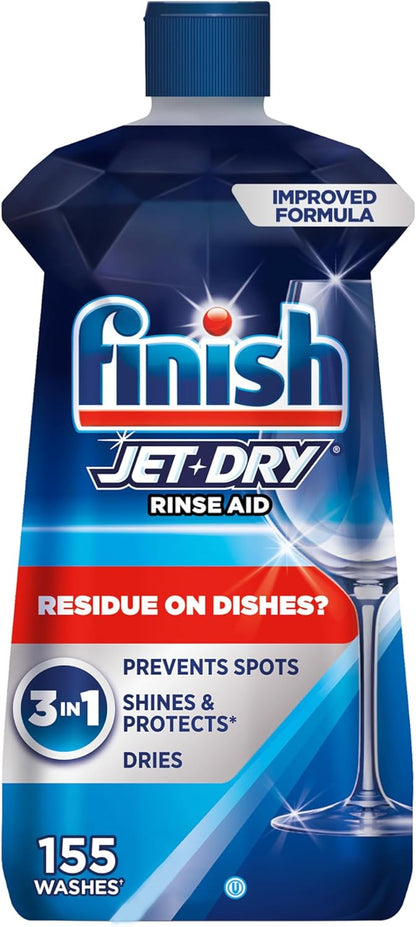 Finish Jet-Dry Dishwasher Rinse Aid, Compatible with Dishwasher Detergent, Prevents Spots & Residues, Dries, Shine & Protects, 32 oz, 315 washes