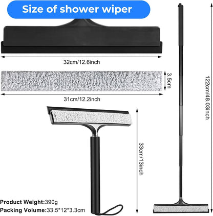 wlich Shower Squeegee with Long Handle, Telescoping Window and Floor Extendable Squeegee for Shower Glass, Bathroom Surfaces, Mirrors, and Smooth Floors, Includes Replaceable and Washable Cloth Pads