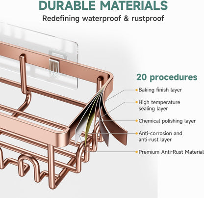 Veken Shower Caddy 6-Pack, Advanced Rustproof Design, No Drilling Adhesive Shelves, Rack with Soap Holder, Large Capacity Bathroom Organizers and Storage, Wall-Mounted, Gifts for Women Mom