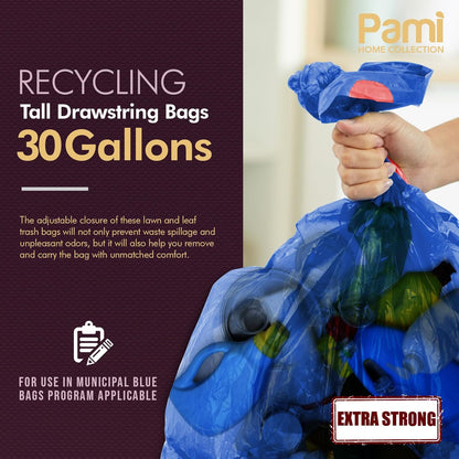 PAMI Recycling Tall Kitchen Drawstring Trash Bags- Extra-Strong Plastic Garbage Bags- Thick Trash Can Liners For Kitchen & Outdoor Bins- 2ft x2ft Unscented Trash Bags (13 Gallon – 60 Count – Clear)