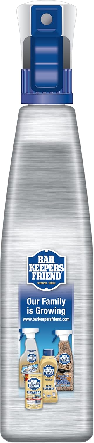 Bar Keepers Friend Stone & Granite Cleaner and Polish (25.4 oz) Plus 1 Microfiber Cloth, 2pc Cleaning Kit, Multi Surface Cleaner for Use on Natural, Manufactured & Polished Stone Countertops